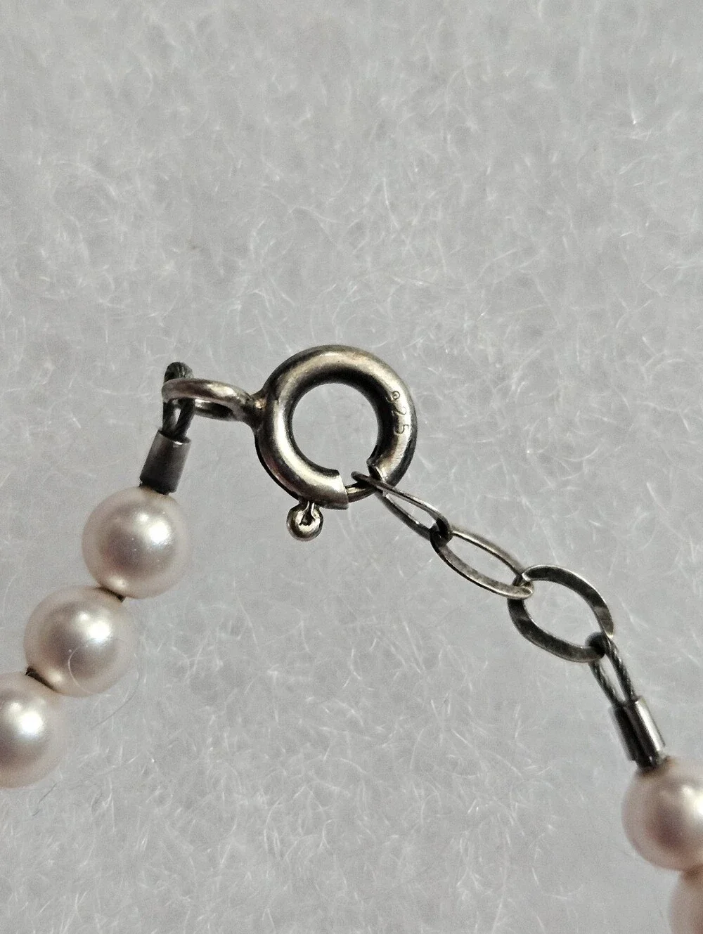 Vintage Toddler Faux Pink Pearl and Crystal Sterling Silver Bracelet Lenght 5